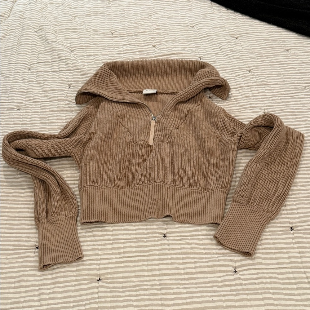 Varley Quarter Zip Cropped Sweater - Camel